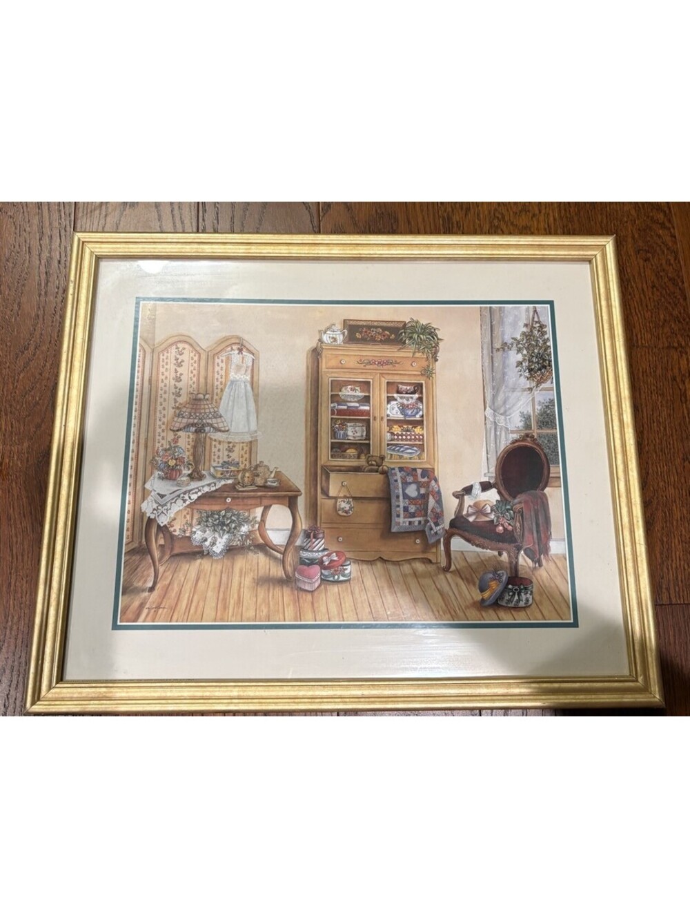 Vintage Cottage Core Home Kay Lamb Shannon Print Framed Quilt 17.5 X 21.5"